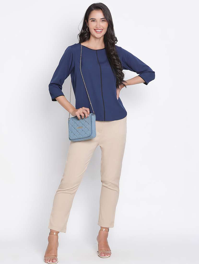 women navy blue polyester regular top - 21399479 -  Standard Image - 4