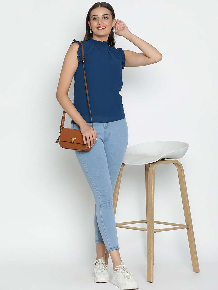 women blue polyester regular top - 21399480 - Standard Image - 4