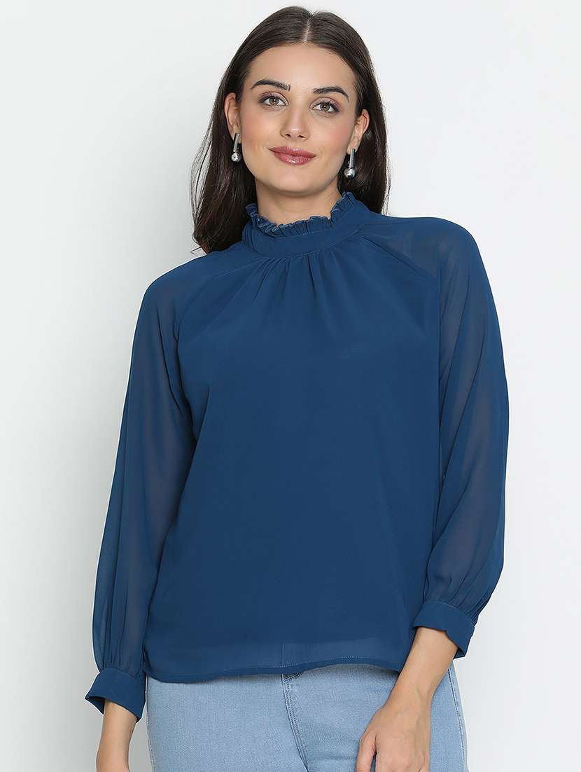 blue solid regular top