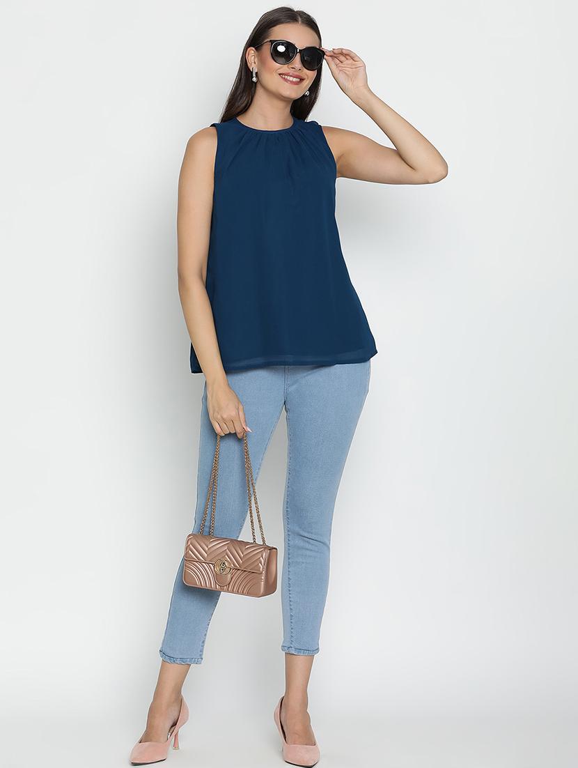 women blue polyester a line top - 21399482 - Standard Image - 4