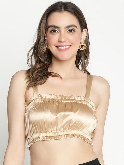 women gold polyester crop top - 21399491 -  Standard Image - 0