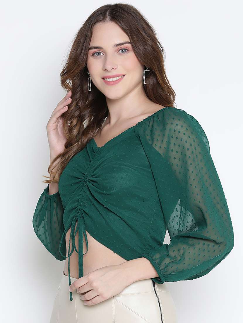 women bottle green polyester crop top - 21399492 -  Standard Image - 1