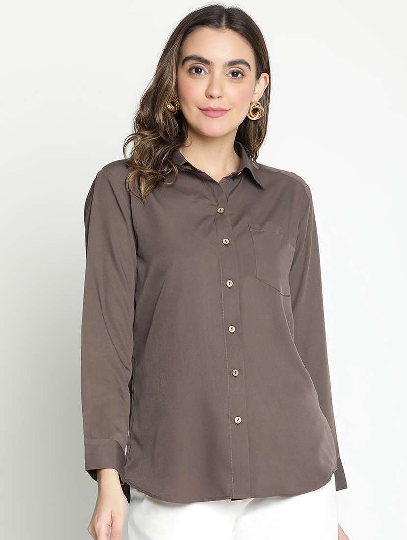 brown solid shirt top