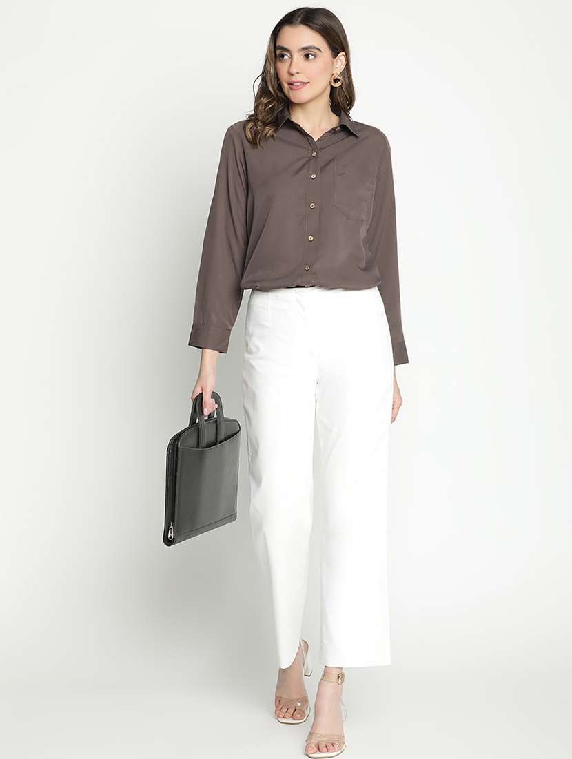 brown solid shirt top - 21399503 - Standard Image - 4