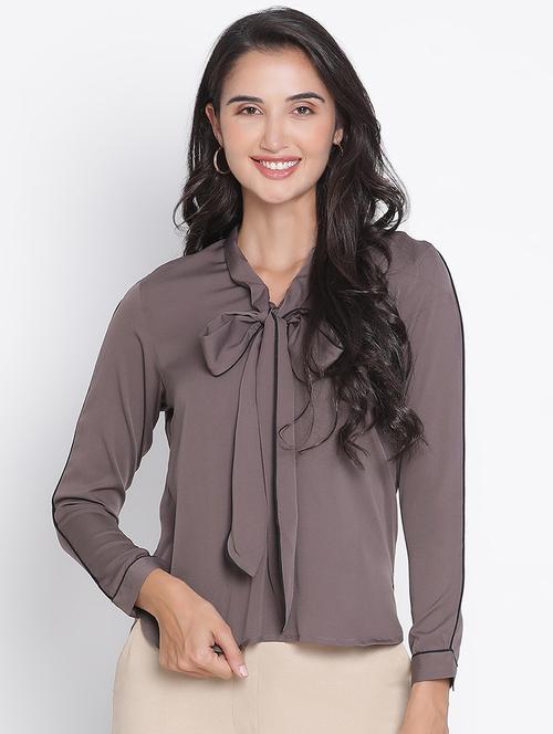 women grey polyester regular top - 21399504 - Standard Image - 0