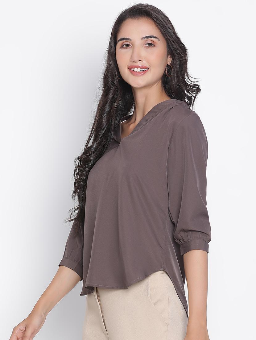 brown solid regular top - 21399505 -  Standard Image - 1