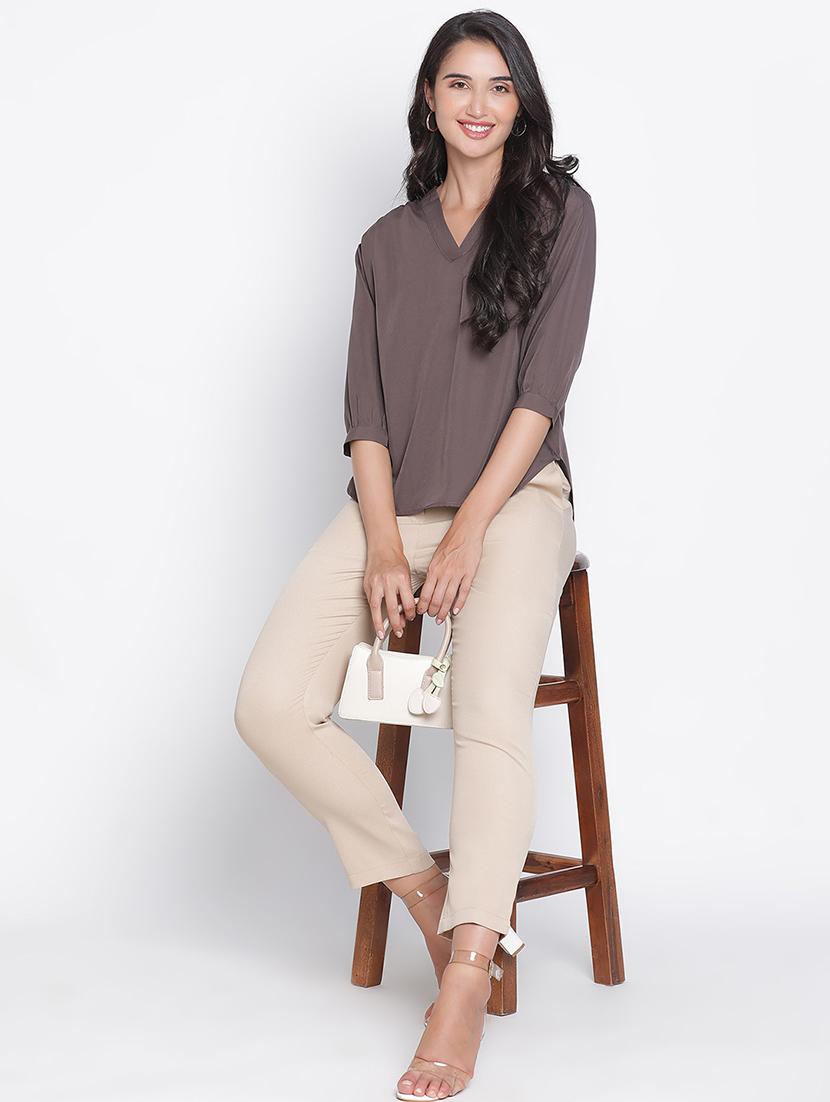 brown solid regular top - 21399505 - Standard Image - 4