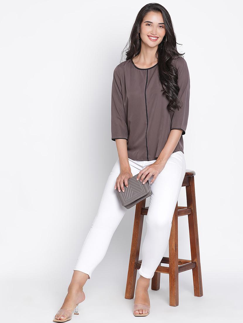 women grey polyester regular top - 21399506 - Standard Image - 4