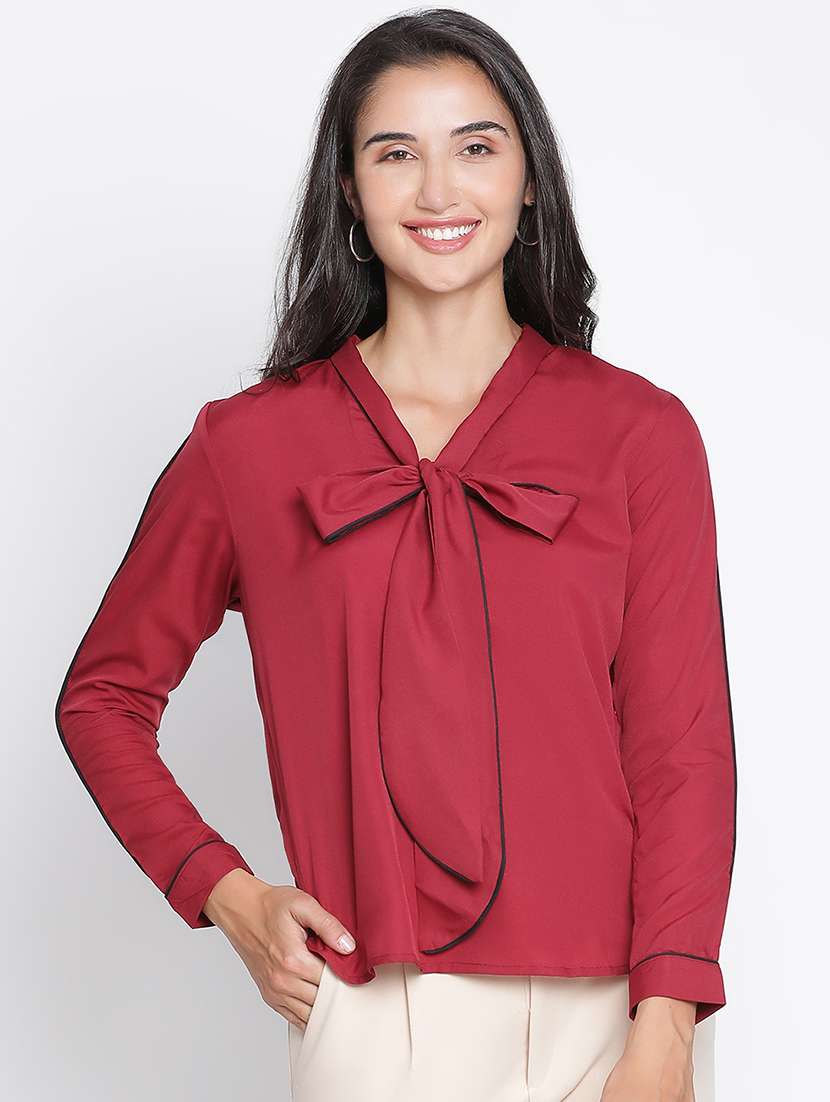 women maroon polyester regular top