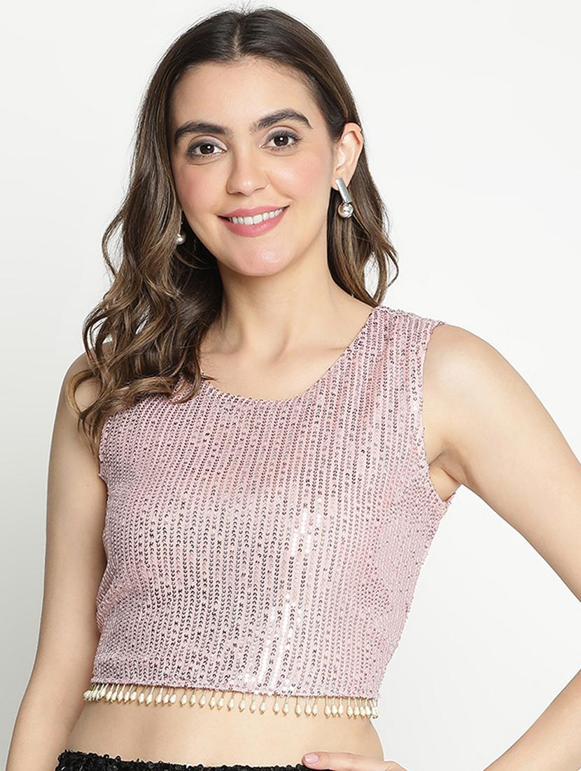 pink sequin crop top - 21399518 -  Zoom Image - 0