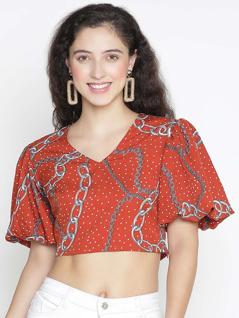 women rust polyester crop top