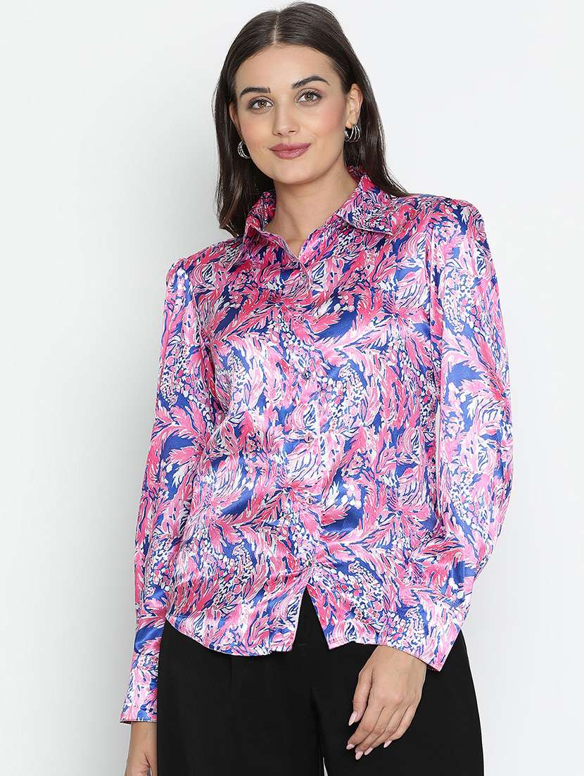 women blue polyester regular shirt