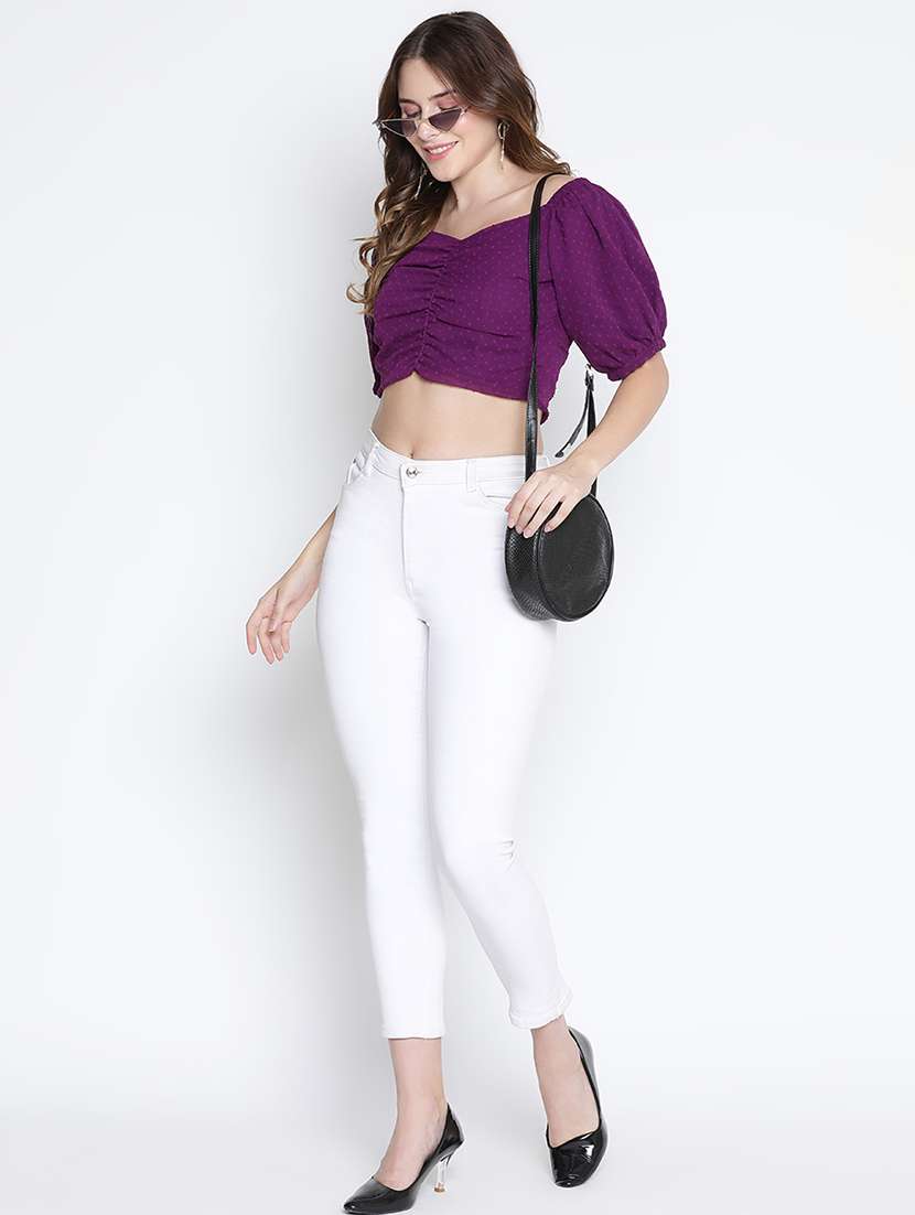 women purple polyester crop top - 21399531 -  Standard Image - 4