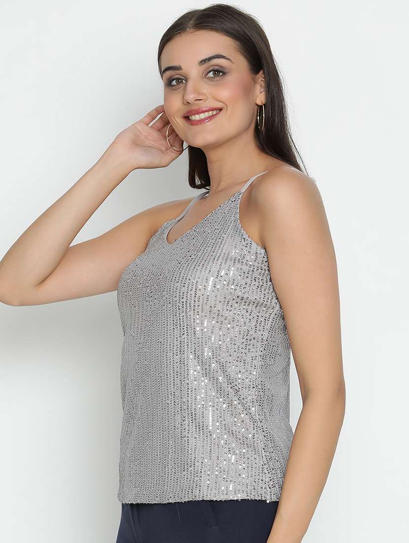 women silver polyester straight top - 21399537 -  Standard Image - 1