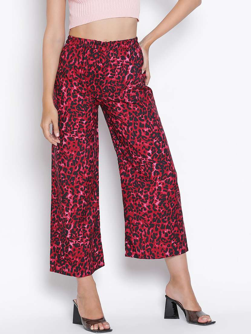 women red polyester wide leg trouser