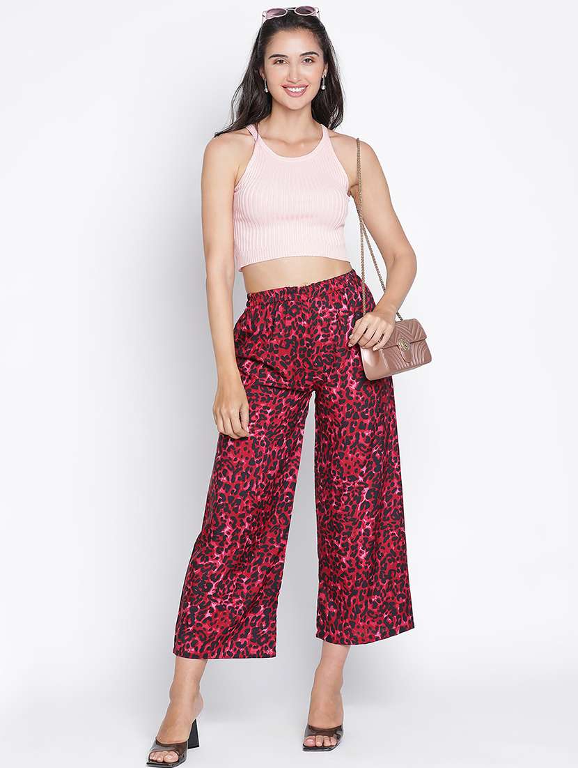 women red polyester wide leg trouser - 21399550 -  Standard Image - 4