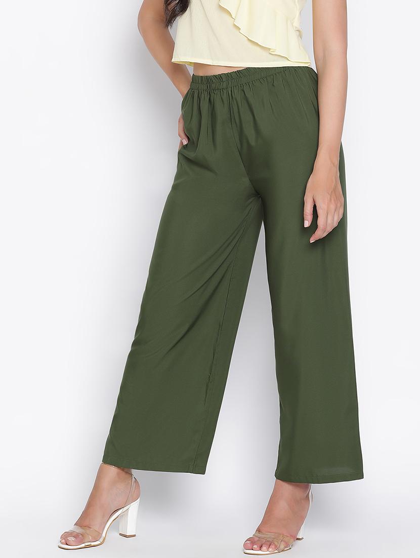 women green polyester wide leg trouser - 21399553 - Standard Image - 1