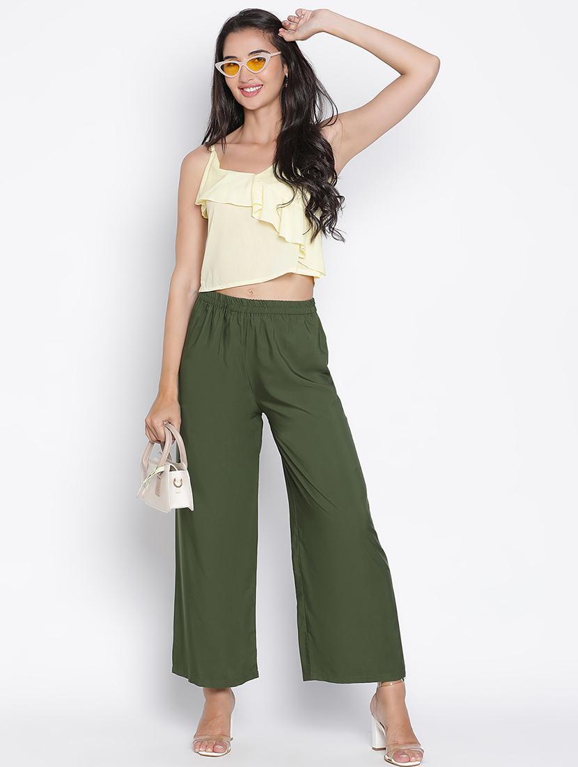 women green polyester wide leg trouser - 21399553 - Standard Image - 4