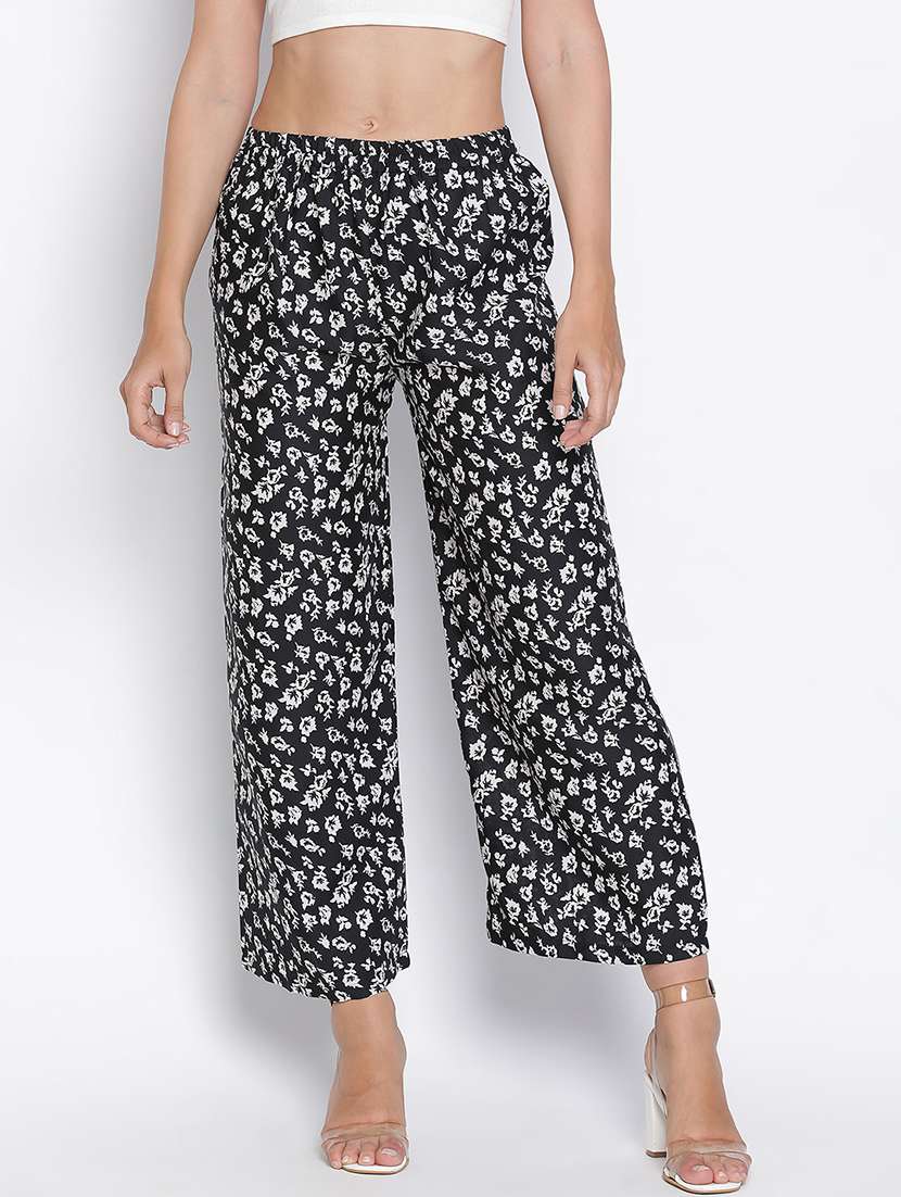 women black polyester wide leg trouser