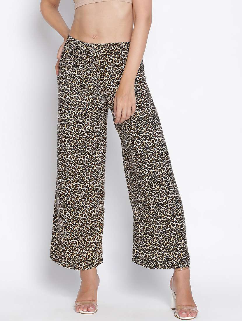 women beige polyester wide leg trouser