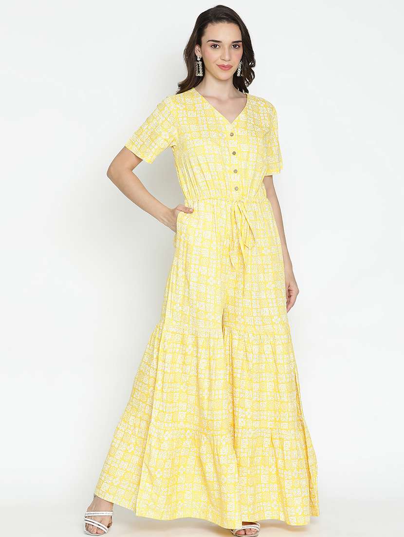 yellow printed full leg jumpsuit