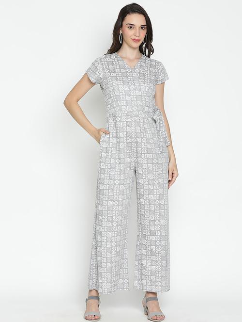 grey printed full leg jumpsuit - 21399595 -  Standard Image - 0