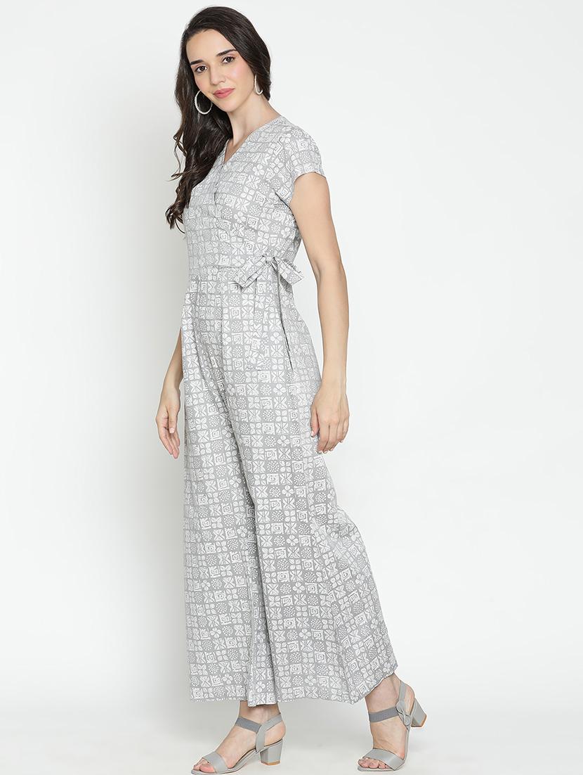 grey printed full leg jumpsuit - 21399595 -  Standard Image - 1