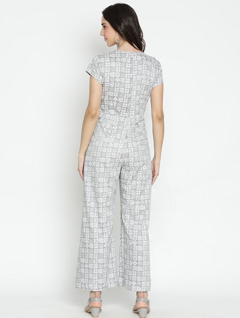 grey printed full leg jumpsuit - 21399595 - Standard Image - 4