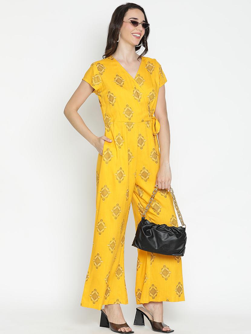 women yellow polyester full leg jumpsuit - 21399596 - Standard Image - 1