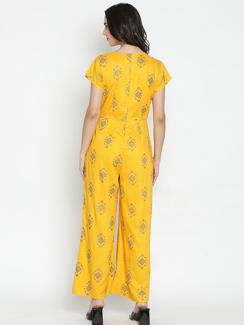 women yellow polyester full leg jumpsuit - 21399596 - Standard Image - 4