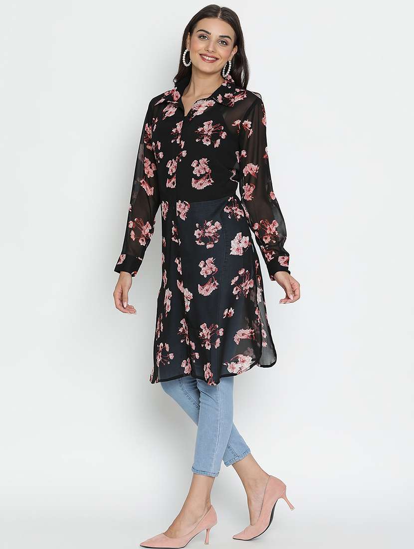 black floral printed regular shrug - 21399601 -  Standard Image - 1