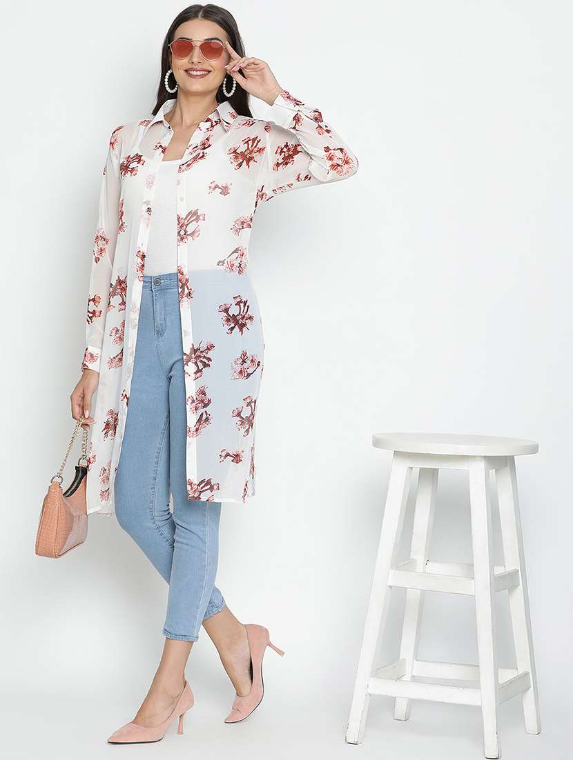 white floral printed regular shrug - 21399602 -  Standard Image - 1