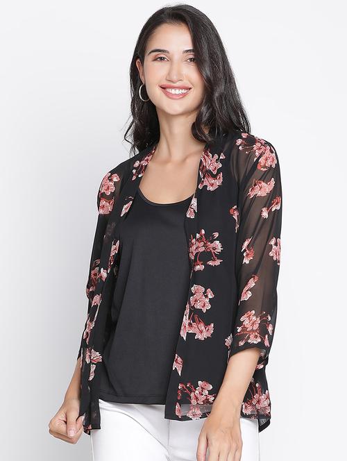 black floral printed regular shrug - 21399606 - Standard Image - 0