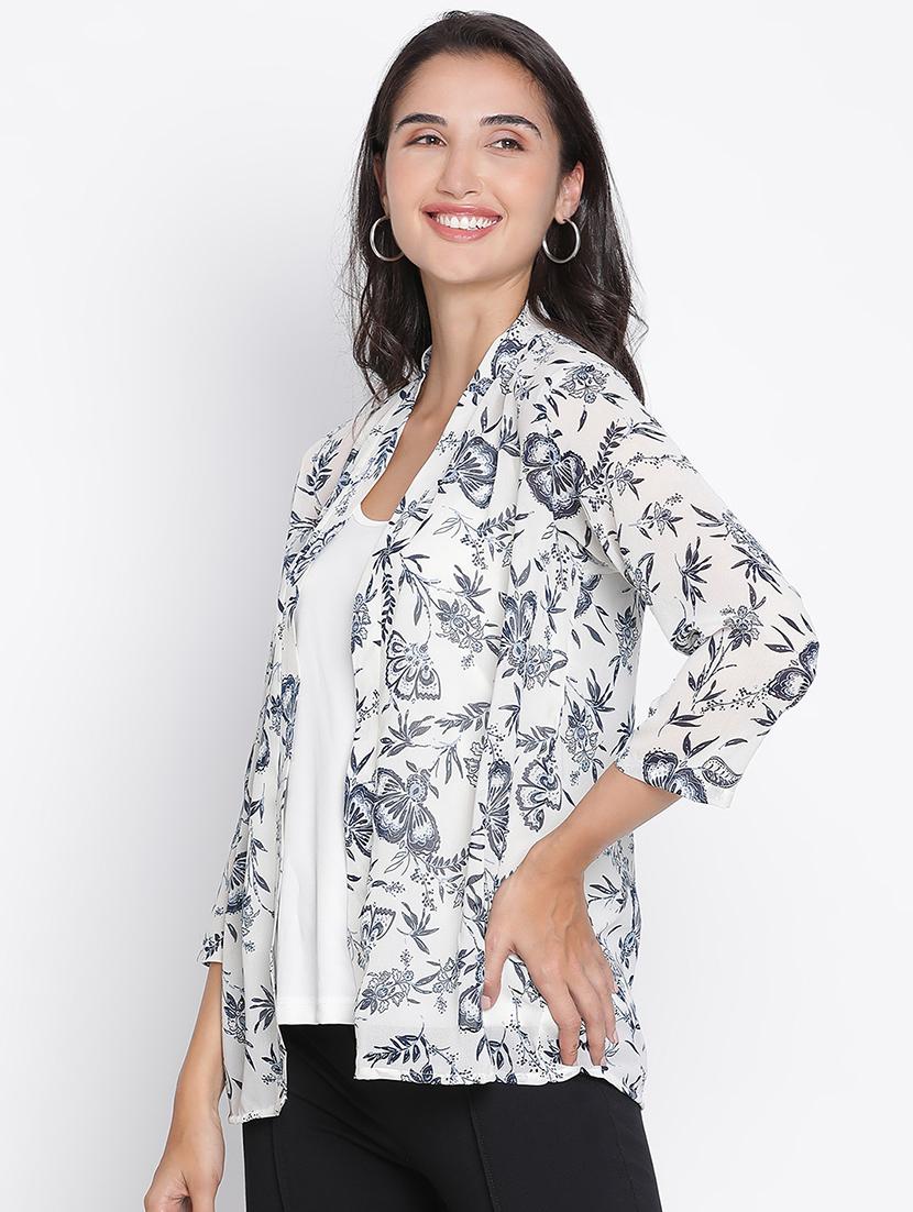 white printed regular shrug - 21399607 - Standard Image - 1