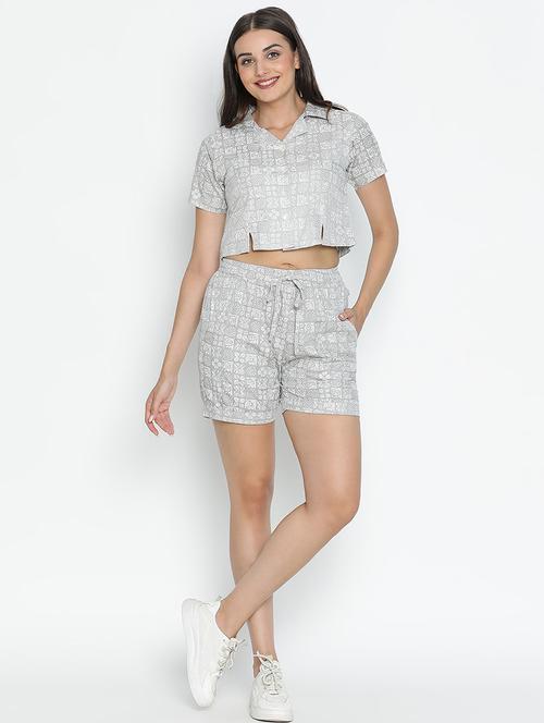 women grey polyester top and shorts co-ord set - 21399615 -  Standard Image - 0