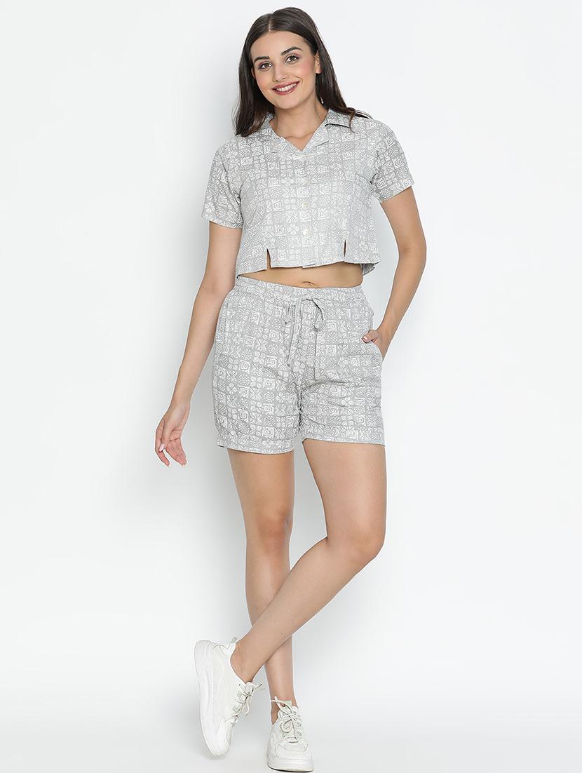 women grey polyester top and shorts co-ord set - 21399615 -  Zoom Image - 0