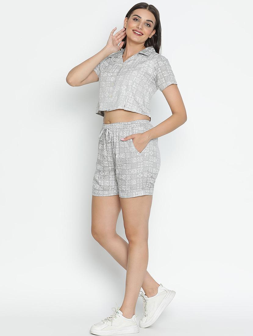 women grey polyester top and shorts co-ord set - 21399615 -  Standard Image - 1