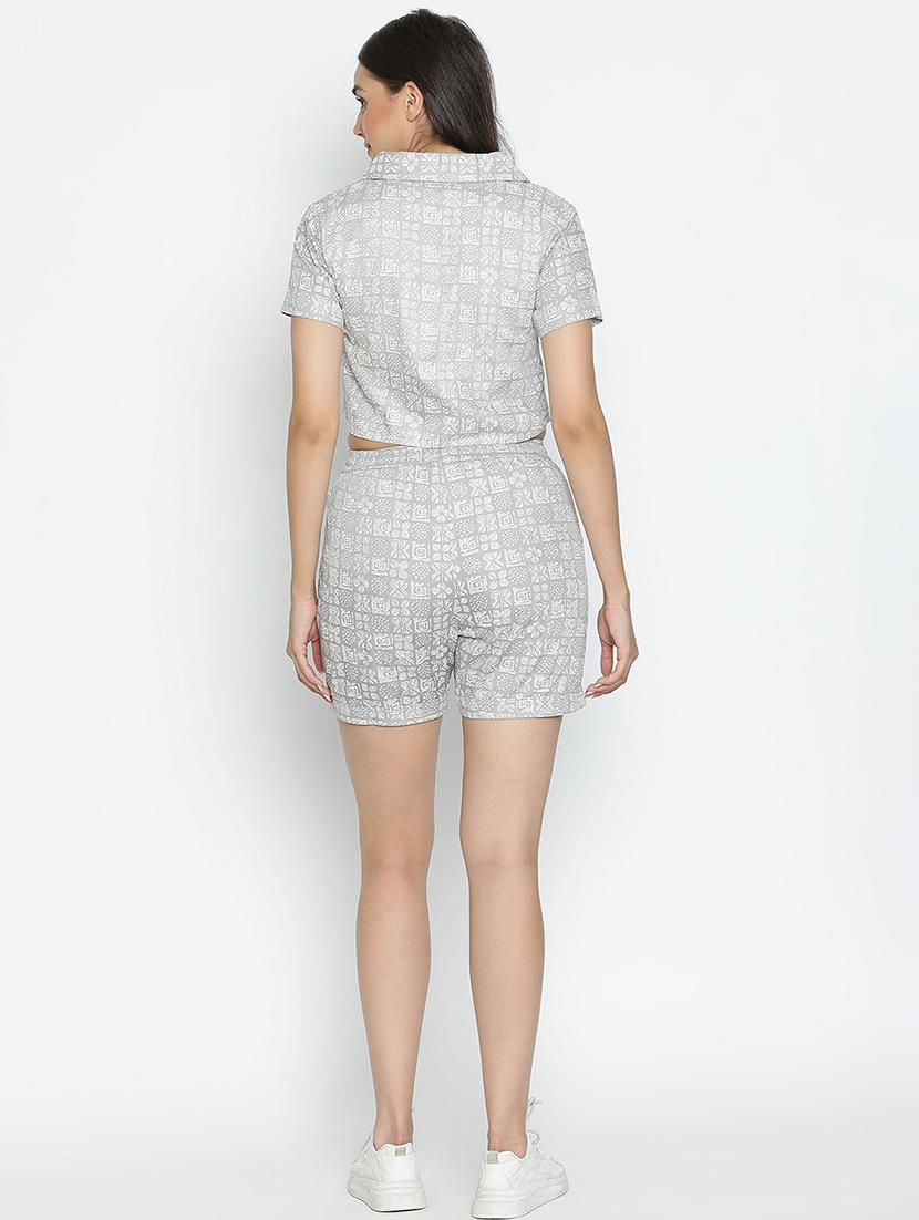 women grey polyester top and shorts co-ord set - 21399615 - Standard Image - 4