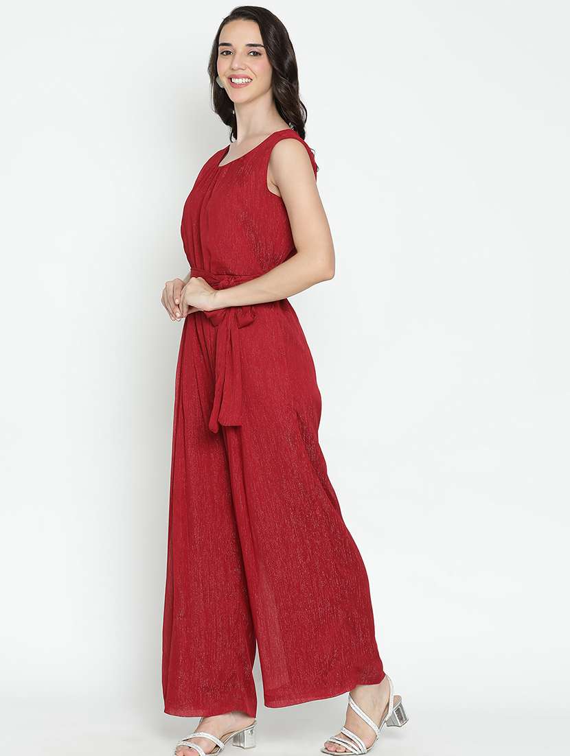 women maroon polyester full leg jumpsuit - 21399624 - Standard Image - 1