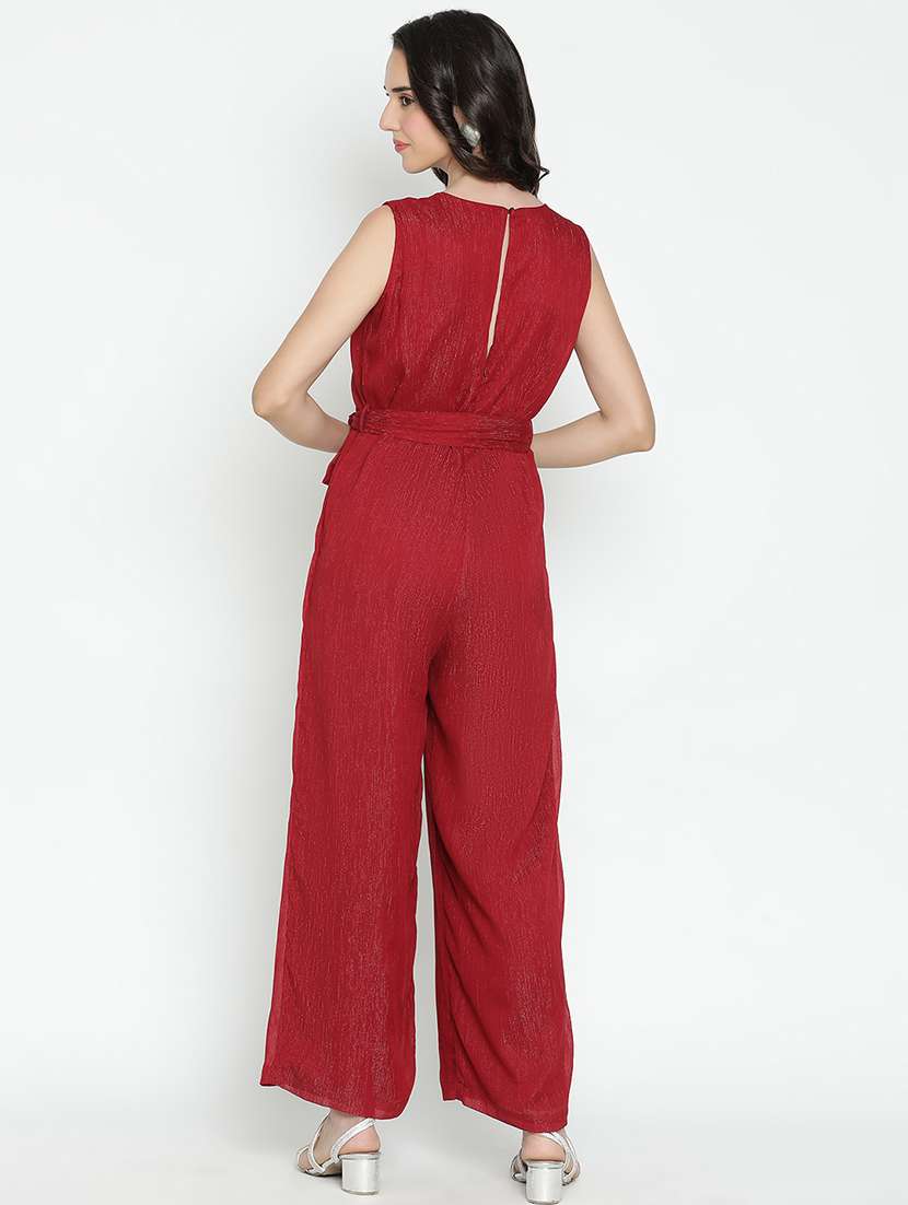 women maroon polyester full leg jumpsuit - 21399624 - Standard Image - 4