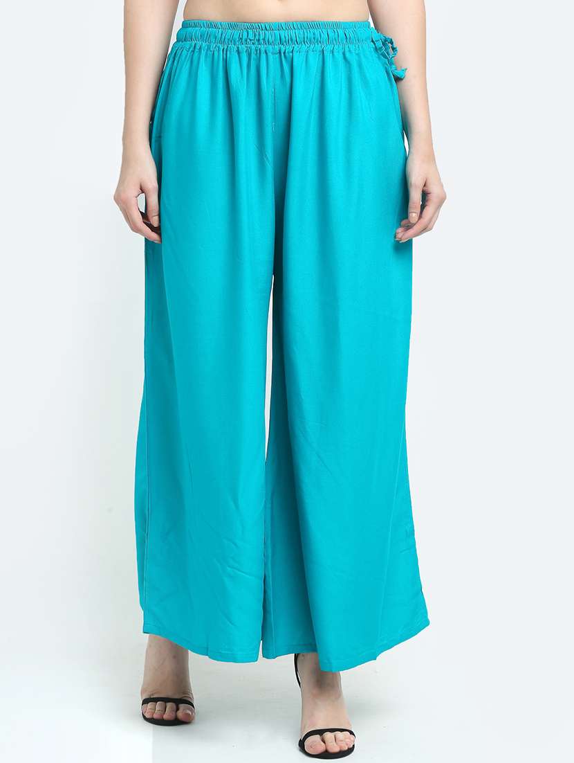 women turquoise rayon pocket palazzo - 21399628 -  Standard Image - 1