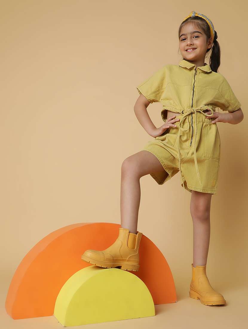 girls khaki cotton three-fourth  jumpsuit - 21399639 -  Standard Image - 4