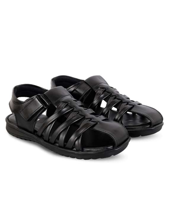 men solid black strap sandal - 21399704 -  Standard Image - 1