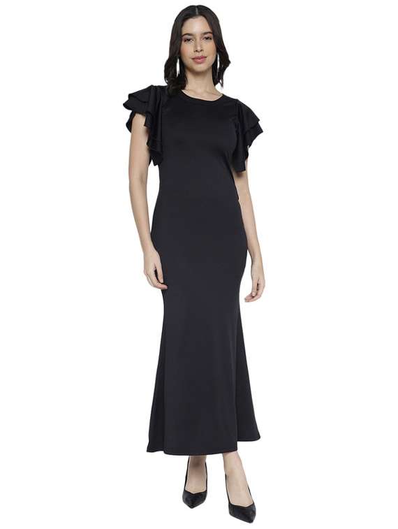 women black polyester a-line dress