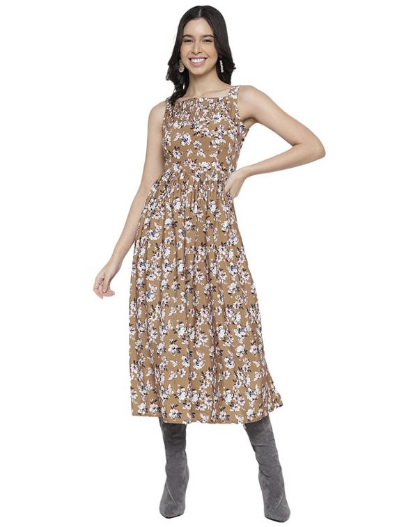 women brown polyester fit & flare dress - 21399752 - Zoom Image - 0