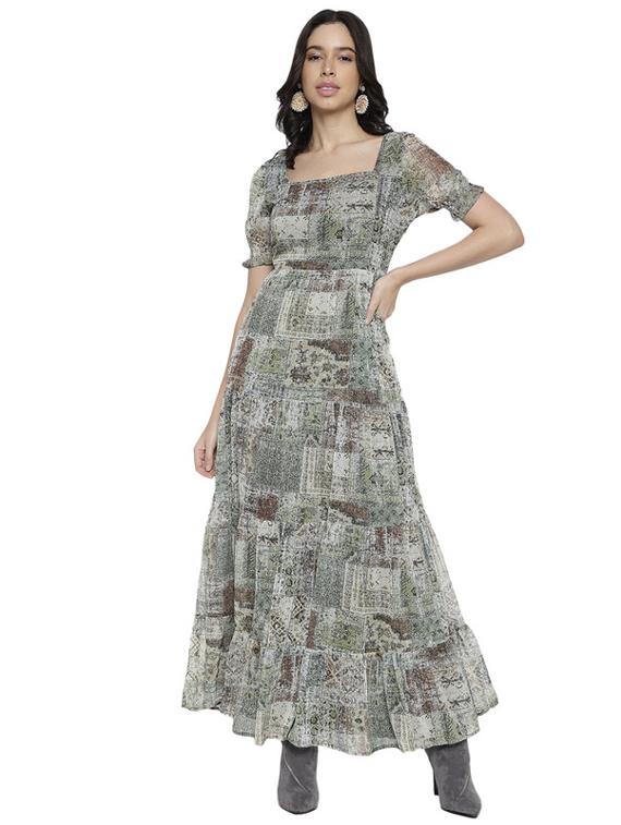 women green polyester fit & flare dress - 21399755 - Zoom Image - 0