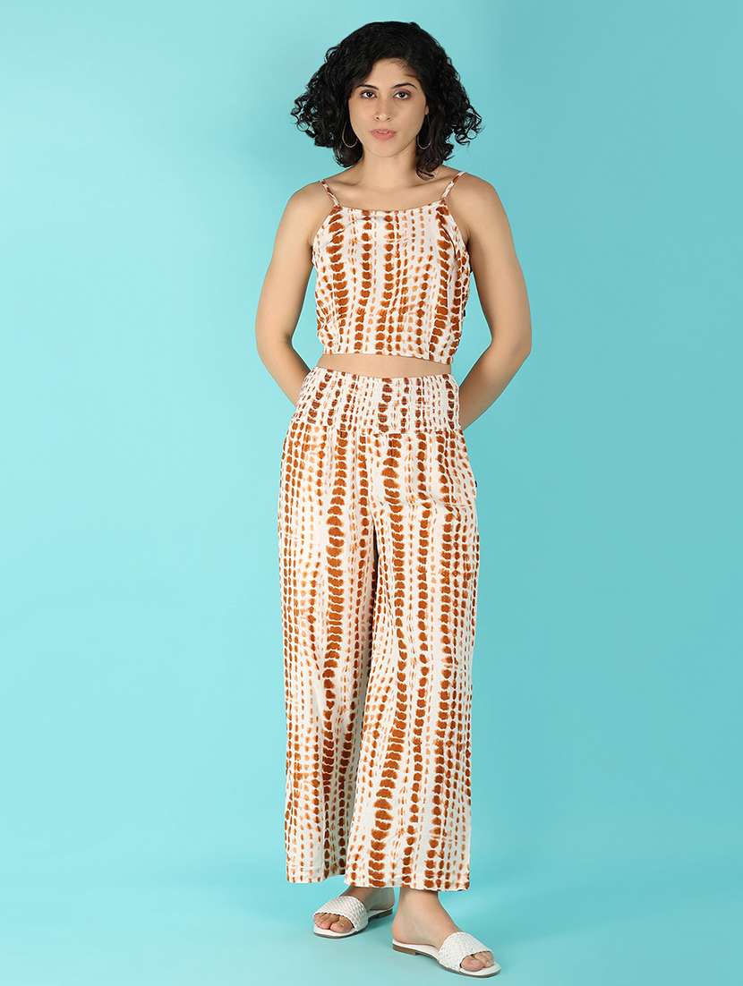 women brown shibori printed palazzos - 21399797 -  Standard Image - 4