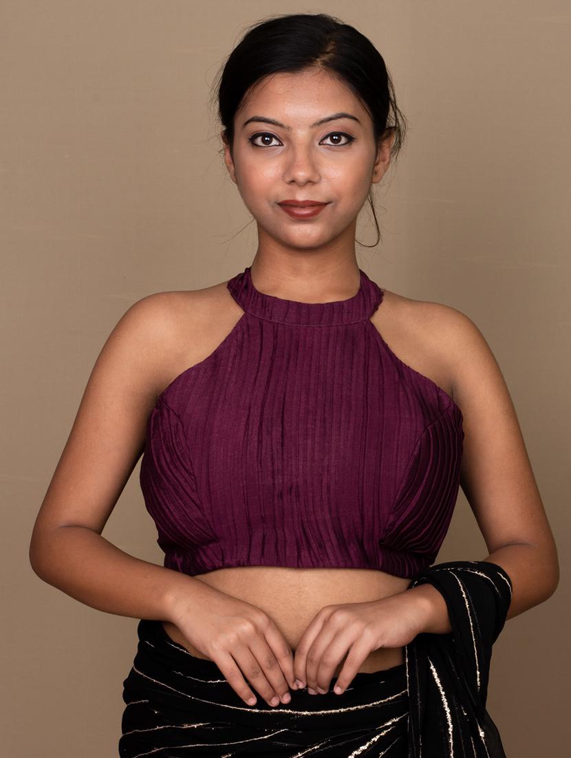 women purple solid stitched blouse - 21399817 -  Zoom Image - 0