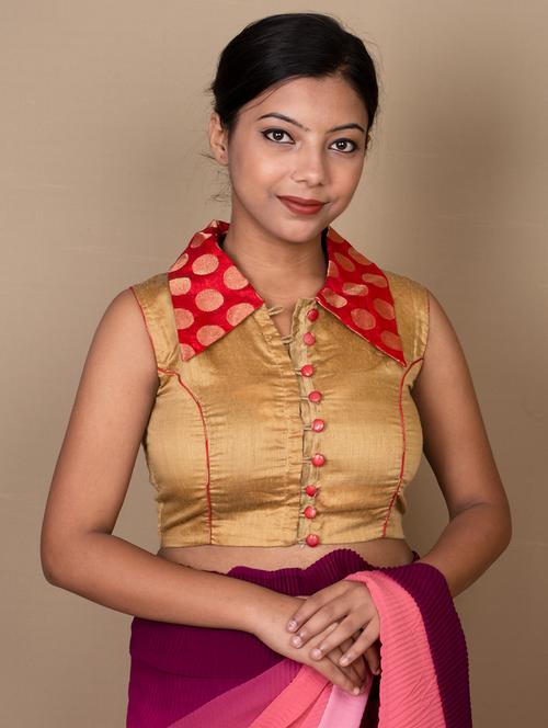 women gold solid stitched blouse - 21399822 -  Standard Image - 0