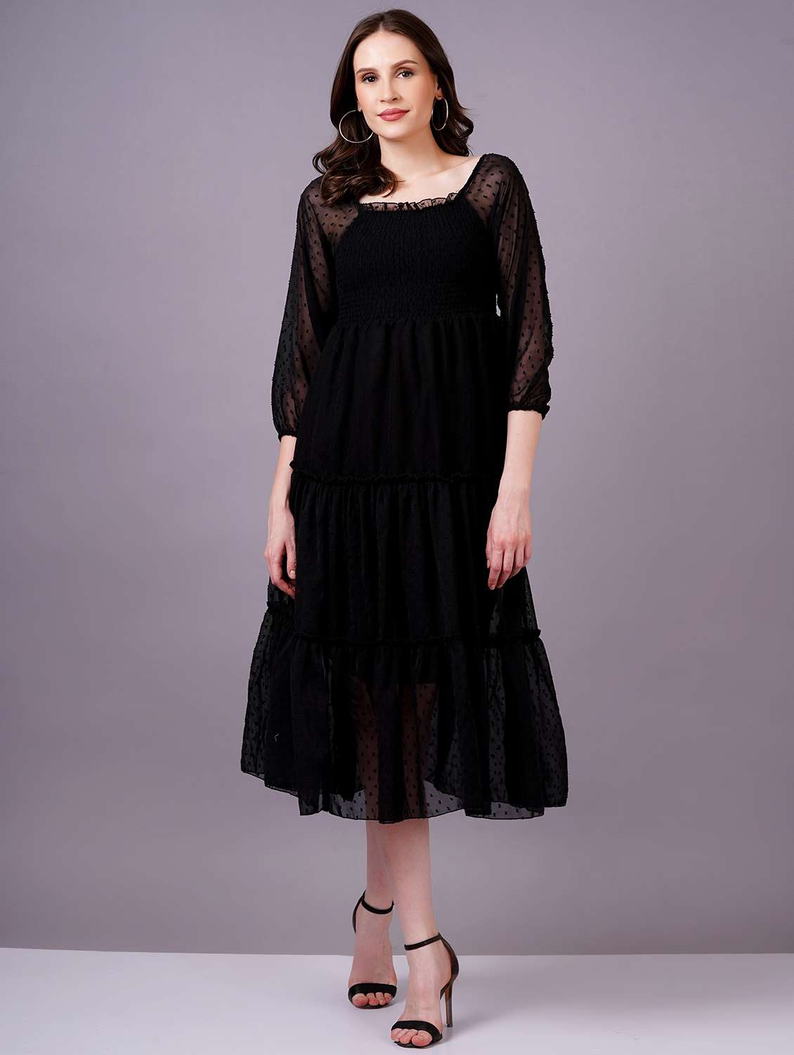 women black georgette fit & flare dress - 21399905 - Zoom Image - 0